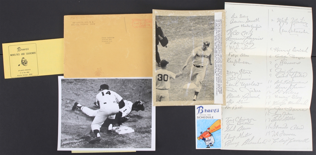 1968 Milwaukee Braves Schedule w/ 7x9 Photos Featuring Don Lock & Jim Landis (Lot of 5)