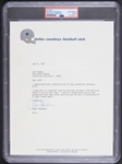 1980 Roger Staubach Dallas Cowboys Signed Letter (PSA Slabbed)