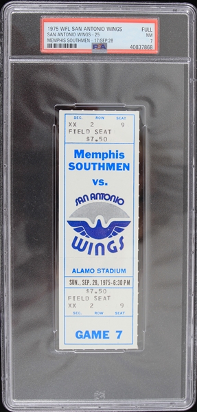 1975 San Antonio Wings Memphis Southmen WFL Alamo Stadium Full Ticket (PSA Slabbed NM 7)