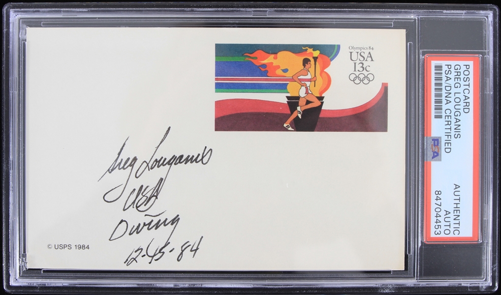 1984 Greg Louganis Olympic Gold Medalist Diver Signed Postcard (PSA Slabbed Authentic)