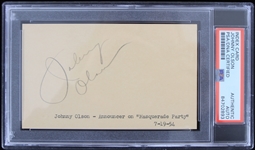 1954 Johnny Olson Masquerade Party Announcer Signed Index Card (PSA Slabbed Authentic)