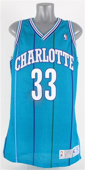 1992-93 Alonzo Mourning Charlotte Hornets Game Worn Road Jersey (MEARS A5) Rookie Season