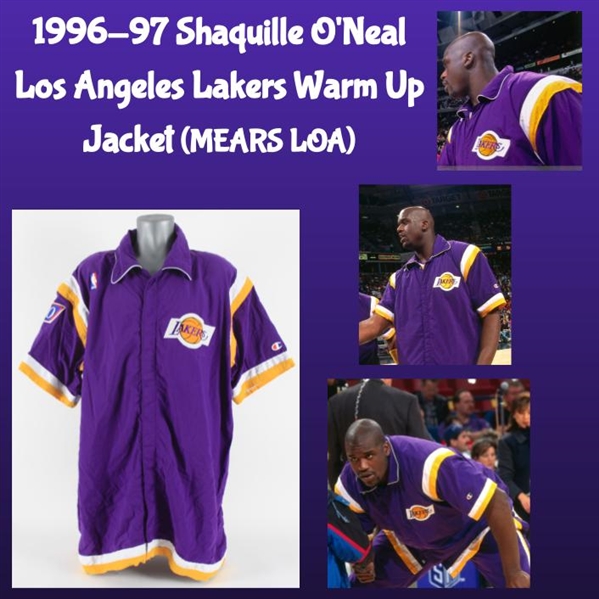 1996-97 Shaquille ONeal Los Angeles Lakers Warm Up Jacket w/ 50th Anniversary Patch (MEARS LOA)