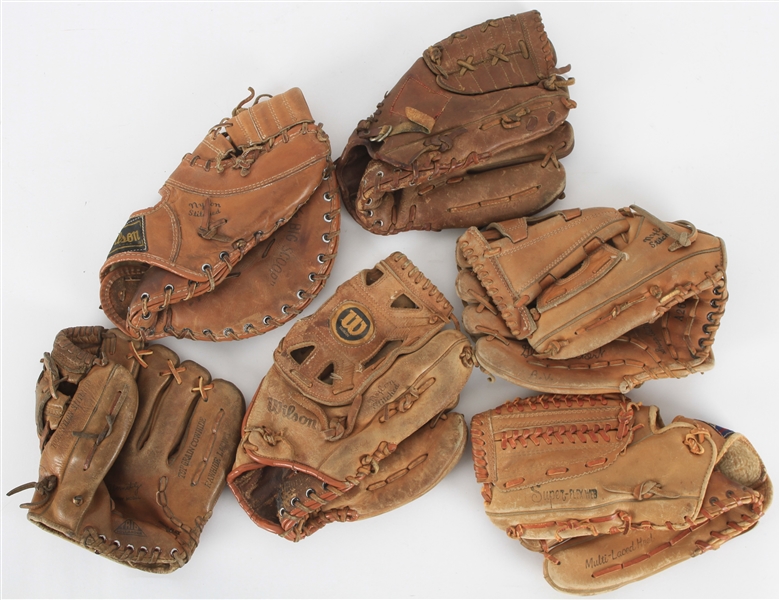 1960s-70s Player Endorsed Store Model Baseball Mitts - Lot of 6 w/ Ernie Banks, Billy Williams, George Brett & More