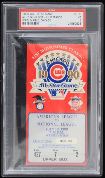 1990 Chicago Cubs Wrigley Field All Star Game Ticket Stub (PSA VG 3)