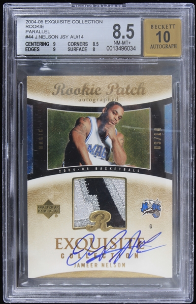 2004-05 Jameer Nelson Orlando Magic Upper Deck Exquisite Collection Trading Card #44 Beckett Graded 8.5 NM-MT and Autograph Graded 10. (Beckett Slabbed)