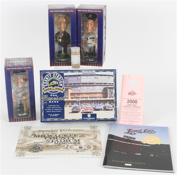 1996-2001 Milwaukee Brewers Memorabilia Collection - Lot of 8 w/ Miller Park Groundbreaking Dirt, MIB Bobbleheads & More 