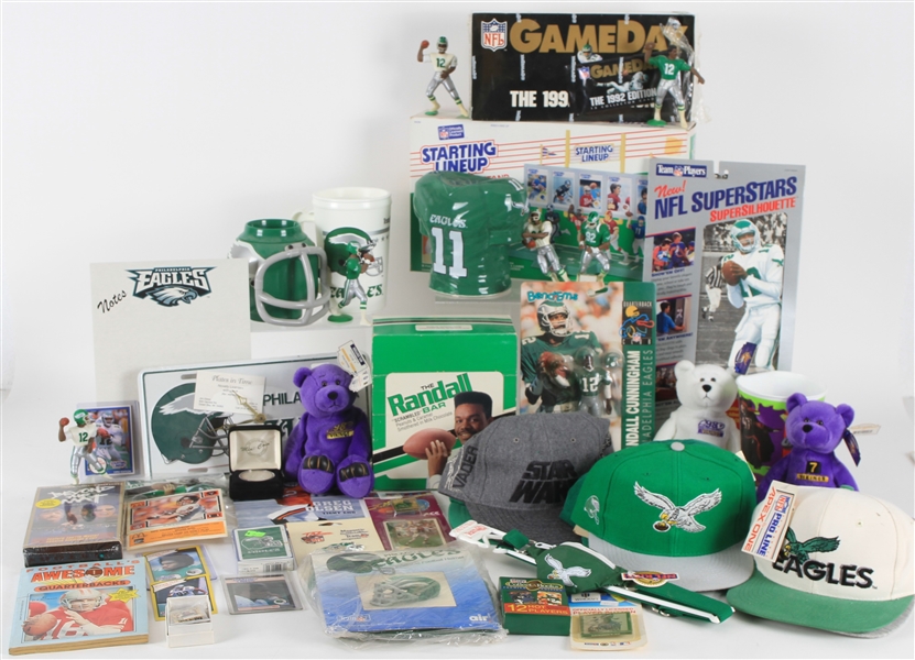 1980s-90s Philadelphia Eagles & Randall Cunningham Memorabilia Collection - Lot of 60 w/ Signed Items, Publications, MIB Sports Impressions Figures, MOC Starting Lineup Figures & More