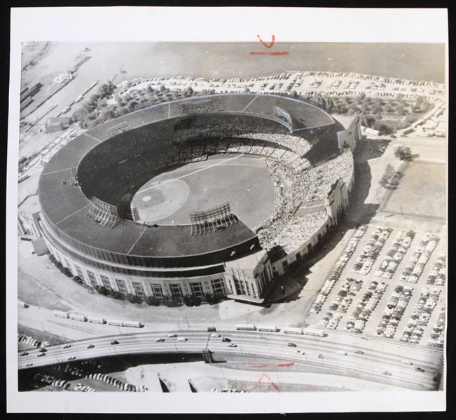 1954 Cleveland Municipal Stadium Aeriel View 7x8 B&W Photo