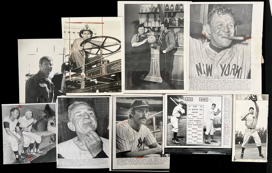 1940s-1970s New York Yankees 3x7 6x9 8x10 B&W Photos Featuring Mickey Mantle Casey Stengel and More (Lot of 9)