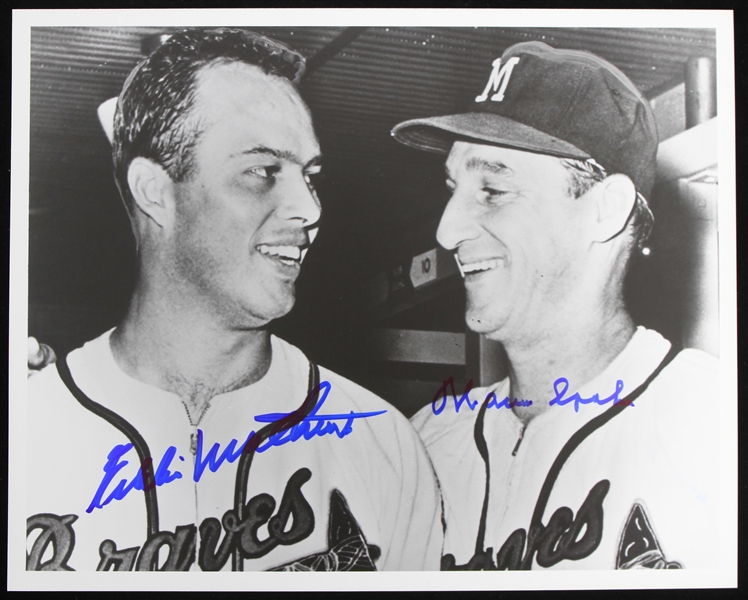 1953-1964 Eddie Matthews and Warren Spahn Milwaukee Braves Autographed B&W Photo (JSA)