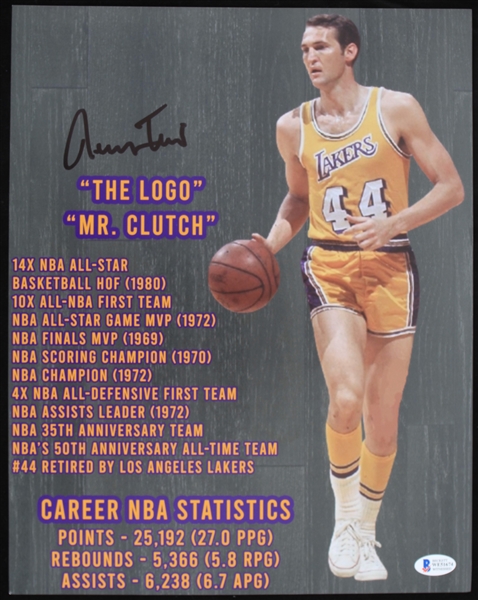 1960-1974 Jerry West Los Angeles Lakers Autographed 11x14 Colored Photo "Beckett"