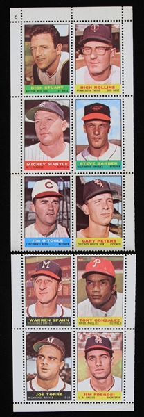 1964 Bazooka Stamps MLB Players Complete Panel #6 w/ Mickey Mantle