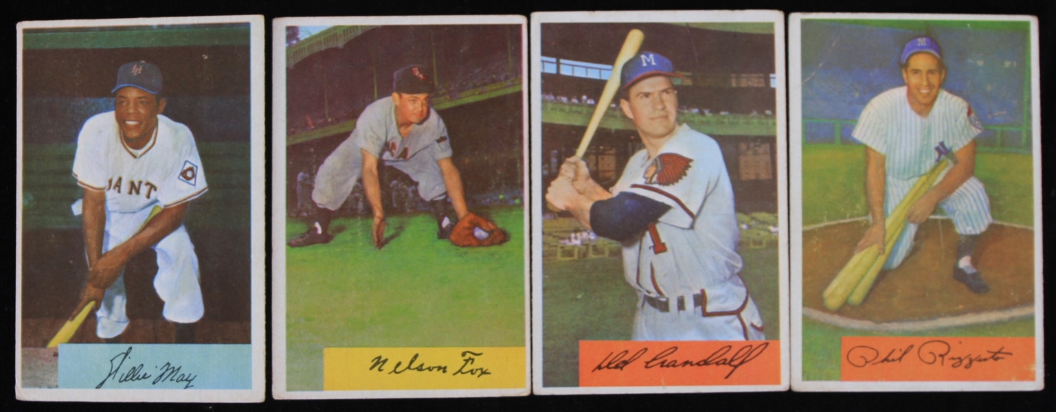 1954 Phil Rizzuto Nellie Fox Del Crandall and Willie Mays Bowman Baseball Cards (Lot of 4)