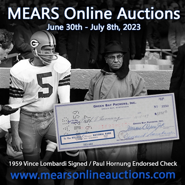 1959 Vince Lombardi Signed Paul Hornung Green Bay Packers Endorsed Check (JSA)