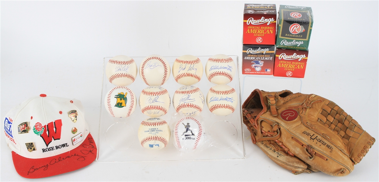 1980s-2000s Milwaukee Brewers Memorabilia Collection - Lot of 16 w/ Eddie Mathews Signed Baseballs, Robin Yount Signed Glove, Barry Alvarez Signed Rose Bowl Cap & More (JSA)