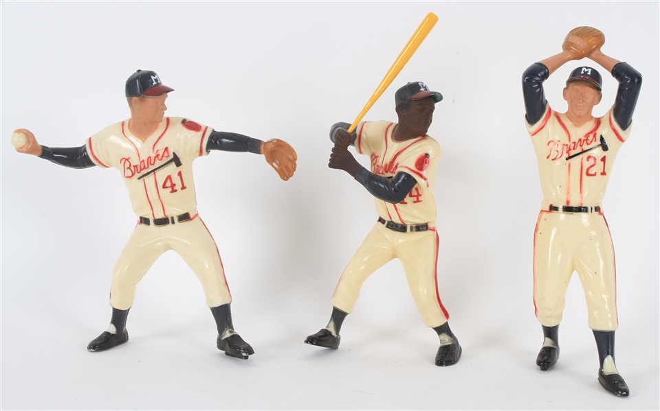 1960-63 Hank Aaron Warren Spahn Eddie Mathews Milwaukee Braves Original Hartland Statues - Lot of 3