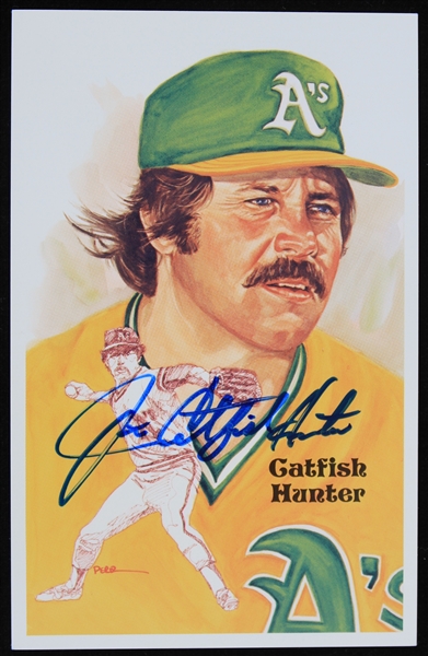 1987 Catfish Hunter Oakland Athletics Signed Perez Steele Postcard (JSA)