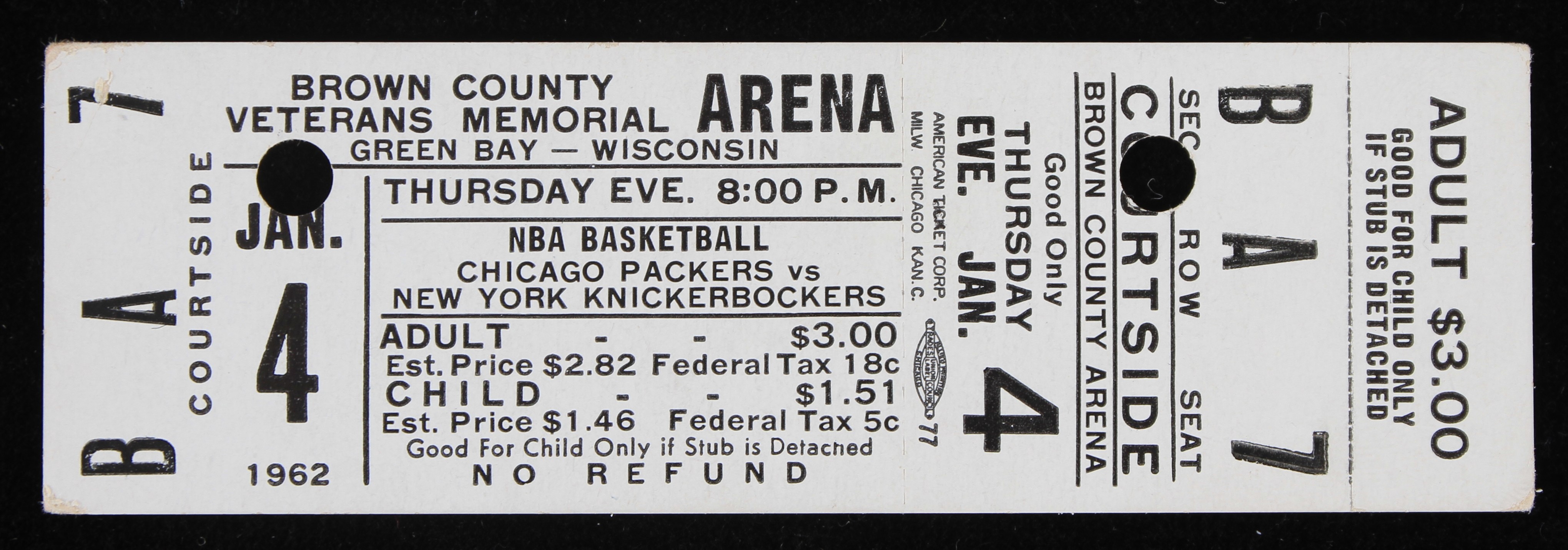 Lot Detail 1962 Chicago Packers vs New York Knickerbockers at Brown