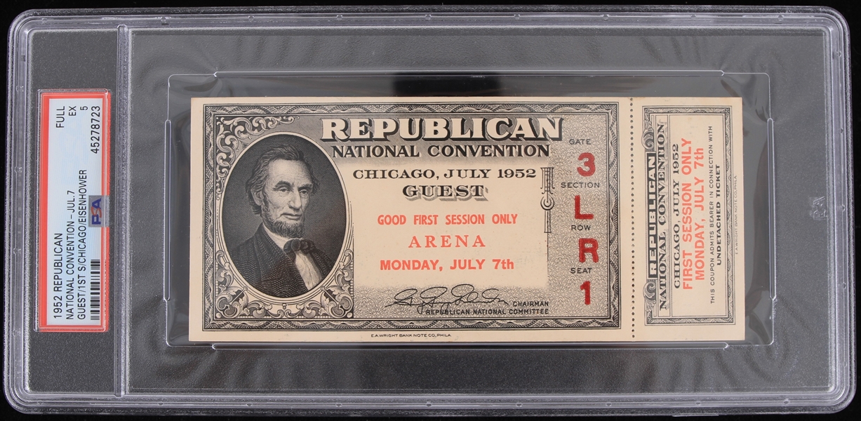 1952 Republican National Convention (Eisenhower) 1st Session Chicago Ticket Stub (PSA EX-5)