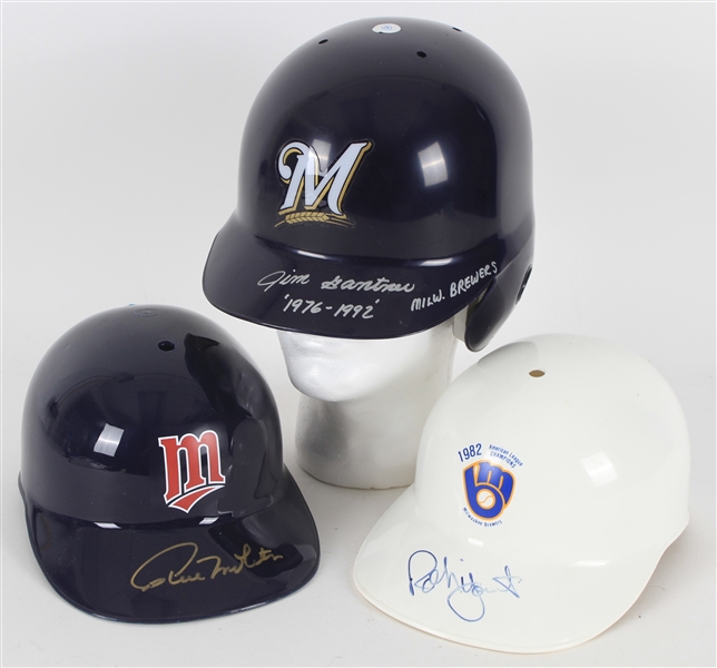 1980s-2000s Robin Yount Paul Molitor Jim Gantner Milwaukee Brewers Signed Batting Helmets - Lot of 3 (JSA)