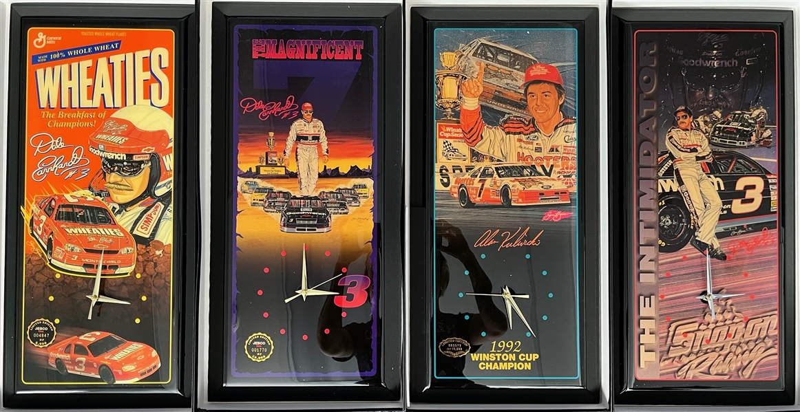 1990s-2000s Dale Earnhardt, Alan Kulwicki 11x22 Clocks w/ Trading Cards & more (Lot of 30+)