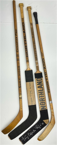 1970s-80s Signed Game Used Hockey Stick Collection - Lot of 4 w/ Bobby Hull, Glenn Hall, Tony Esposito & More (MEARS LOA/JSA) 