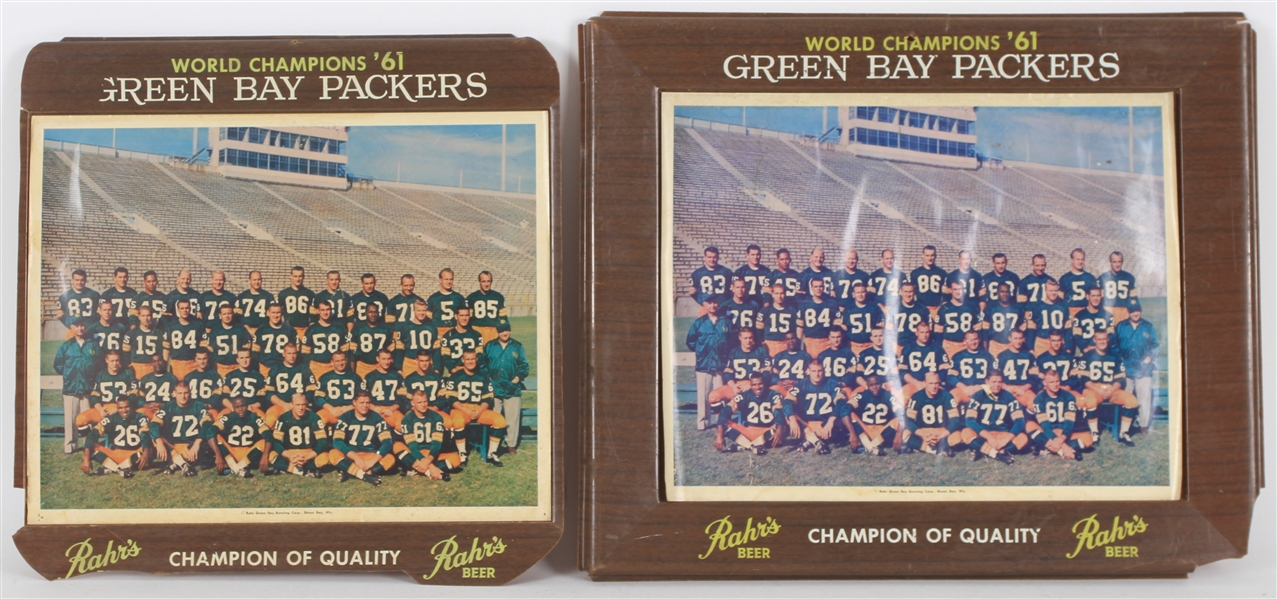 1961 World Champion Green Bay Packers Rahrs Beer Team Photo Displays - Lot of 2