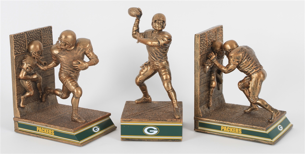 2013 Green Bay Packers Bradford Exchange Gold Cast Bronze Legacy Bookends - Lot of 3