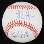 1990-92 Sandy Koufax Bob Feller Nolan Ryan No Hit Kings Multi Signed OAL Brown Baseball (JSA)
