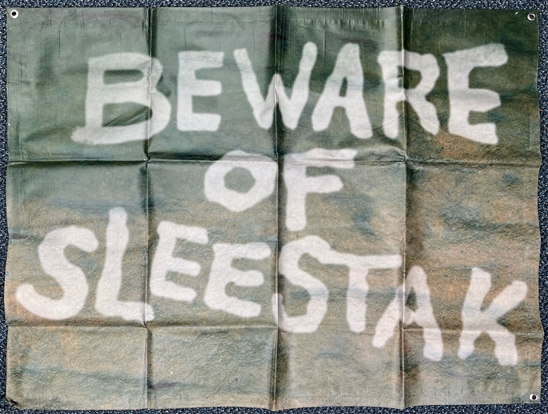 2018 Land of the Lost Event Used On Site Reunion 35" x 47" Beware Of Sleestak Vinyl Banner