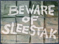 2018 Land of the Lost Event Used On Site Reunion 35" x 47" Beware Of Sleestak Vinyl Banner