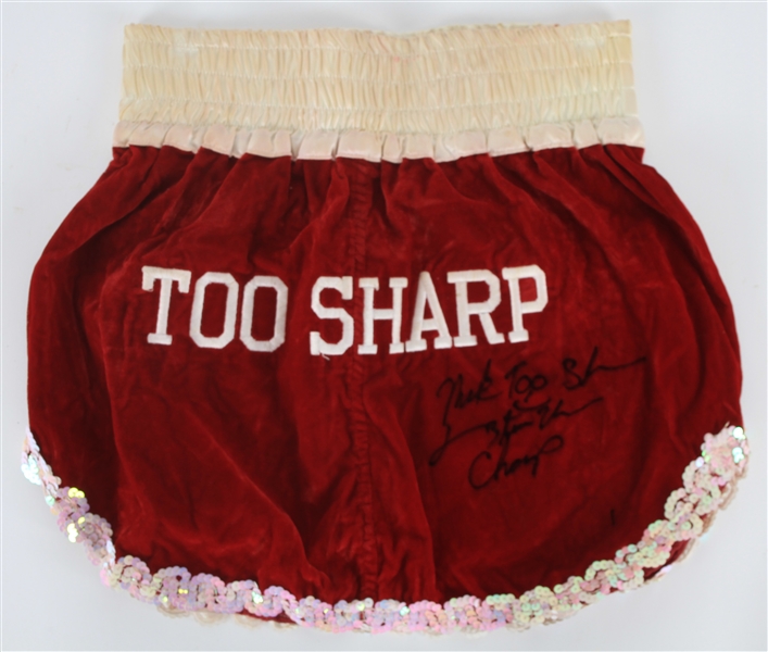 1994 Mark Too Sharp Johnson World Flyweight Champion Signed Fight Worn Trunks (MEARS LOA/JSA)