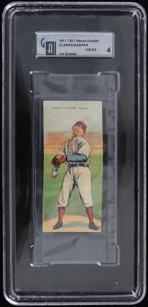 1911 Harry Gaspar Tommy Clarke Cincinnati Reds T201 Mecca Double Folder (GA Slabbed VG-EX 4 1st Graded)