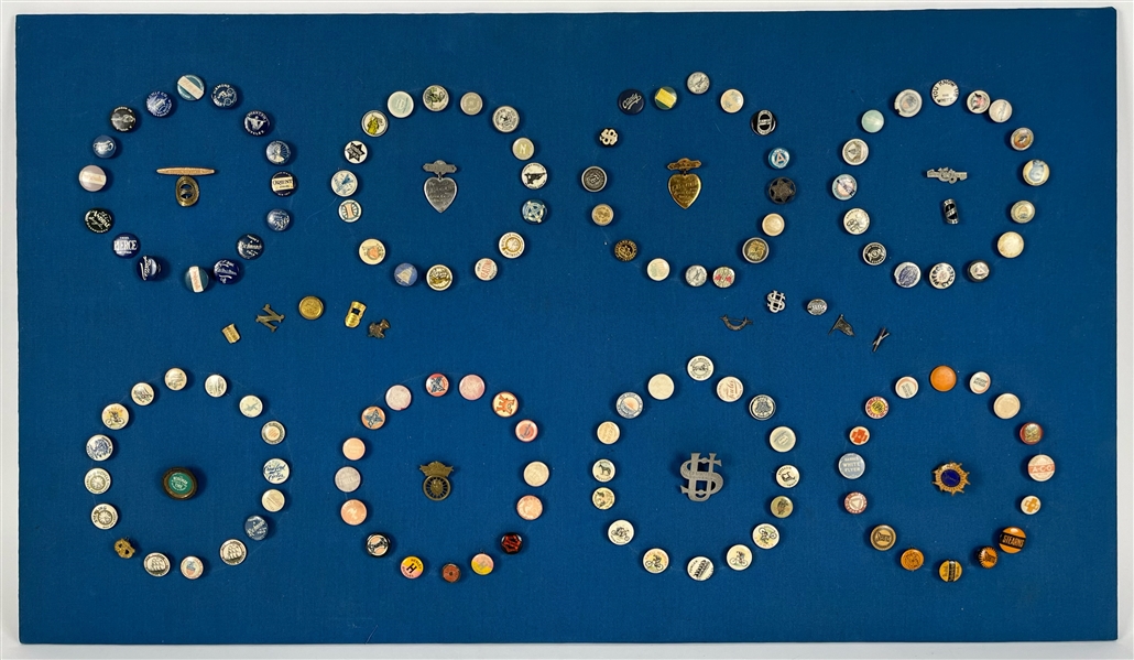 1890s-1920s Bicycle Pinback Button Collection - Lot of 145 on 21" x 37" Display Board