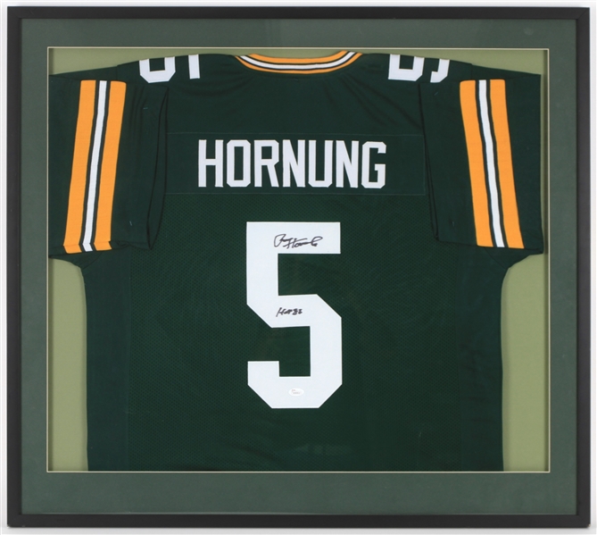 2015 Paul Hornung Green Bay Packers Signed 33" x 37" Framed Jersey *JSA*