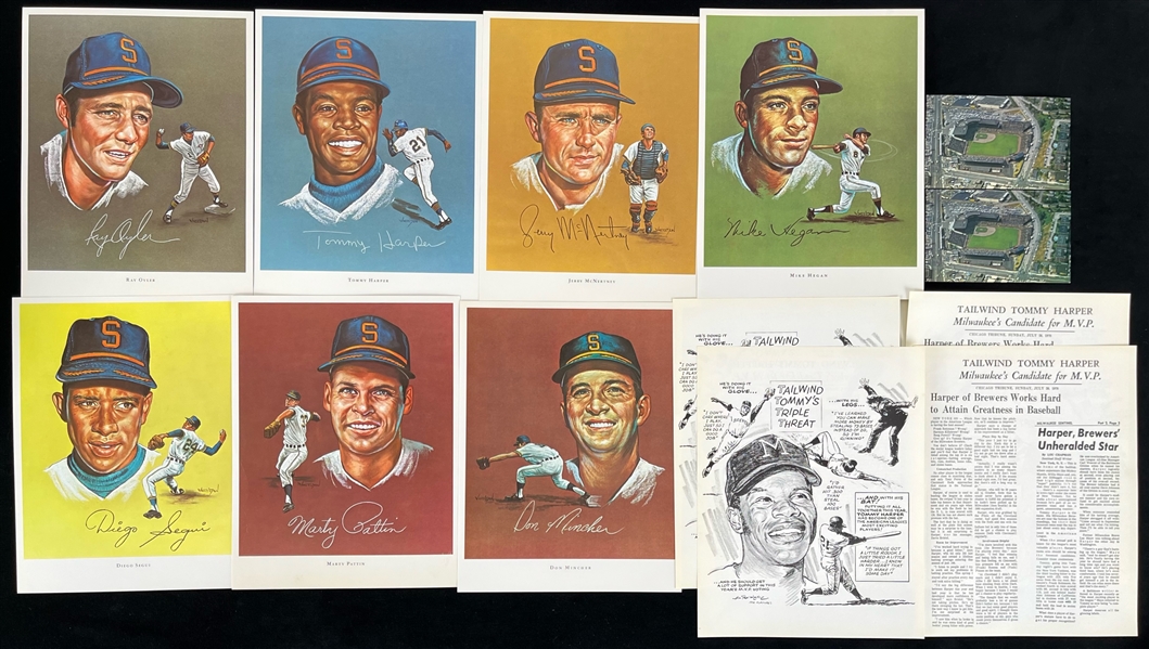 1969-1970 Seattle Pilot and Milwaukee Brewers Memorabila Featuring Postcards Press Releases and Potraits (Lot of 14)