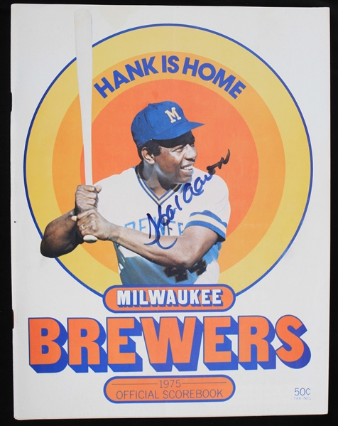 1975 Hank Aaron (d.2021) Milwaukee Brewers Autographed Official Scorebook (JSA)