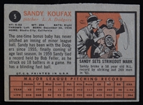 1962 Sandy Koufax Los Angeles Dodgers Topps Trading Card # 5