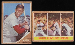 1962 Stan Musial St. Louis Cardinal Topps Trading Cards #s 50 and 317 (Lot of 2)