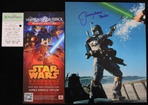 2015 Jeremy Bulloch (d.2020) Star Wars Boba Fet Autographed 8"x10" Color Photo and Flyer and Fast Pass (JSA) (Lot of 3)
