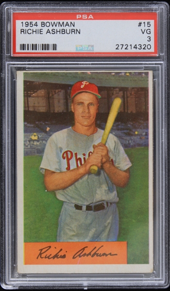 1954 Richie Ashburn Philadelphia Phillies Bowman Trading Card #15 (Graded VG-3)
