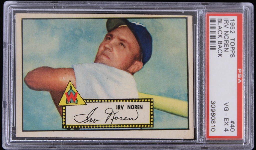 1952 Irv Noren Washington Senators Black Back Topps Trading Card #40 (Graded VG-EX 4)