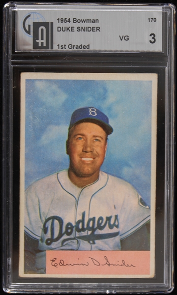 1954 Duke Snider Brooklyn Dodgers Bowman Trading Card #170 (Global Authentication Graded VG 3)