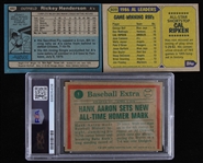 1975-1986 Hank Aaron Atlanta Braves Rickey Henderson Oakland Athletics and Cal Ripken Baltimore Orioles Baseball Trading Cards (Lot of 3)