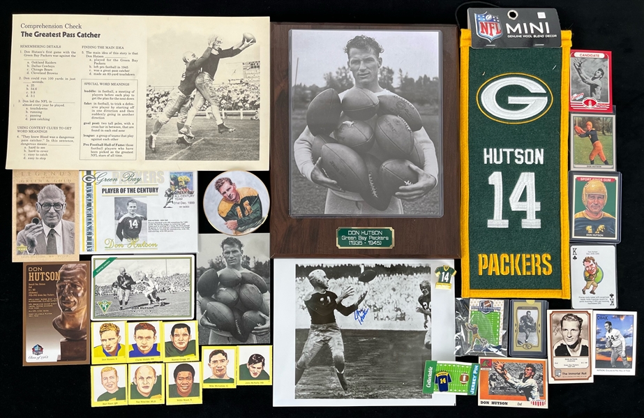 1970s-2000s Don Hutson Green Bay Packers Memorabilia Collection - Lot of 30 w/ Trading Cards, Commemorative Items, Signed Photo & More (JSA)