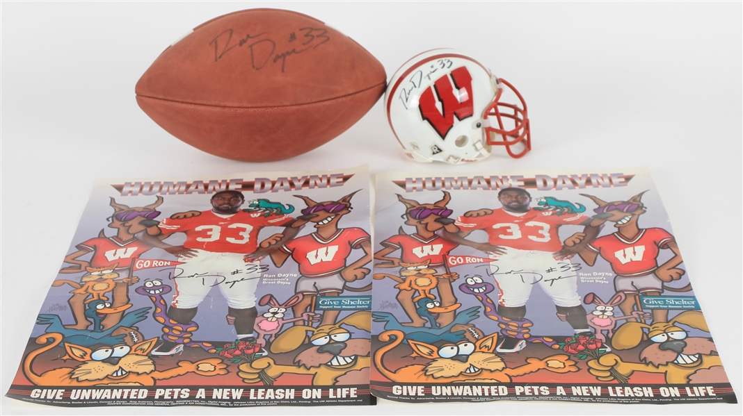 1999 Ron Dayne Wisconsin Badgers Memorabilia Collection - Lot of 4 w/ Signed NCAA Football, Signed Mini Helmet & More (JSA)