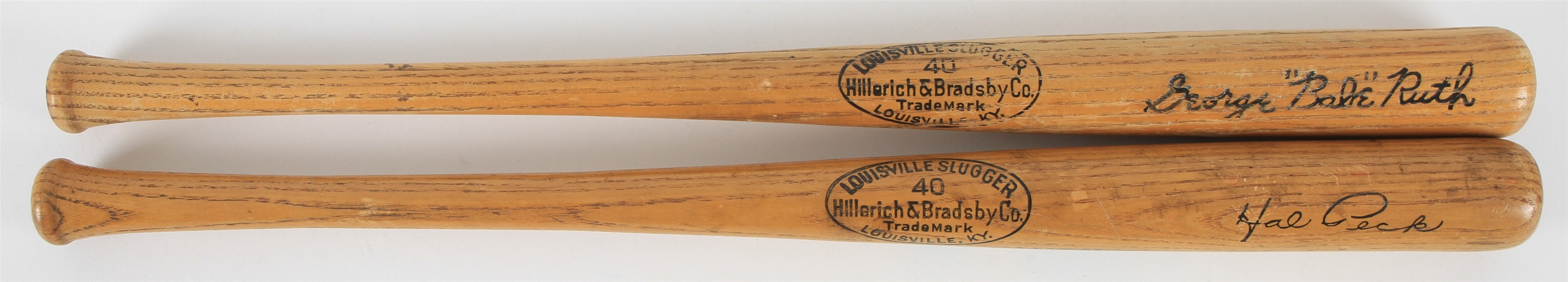 1940s George "Babe" Ruth & Hal Peck H&B Louisville Slugger 16" Mini Bats - Lot of 2 