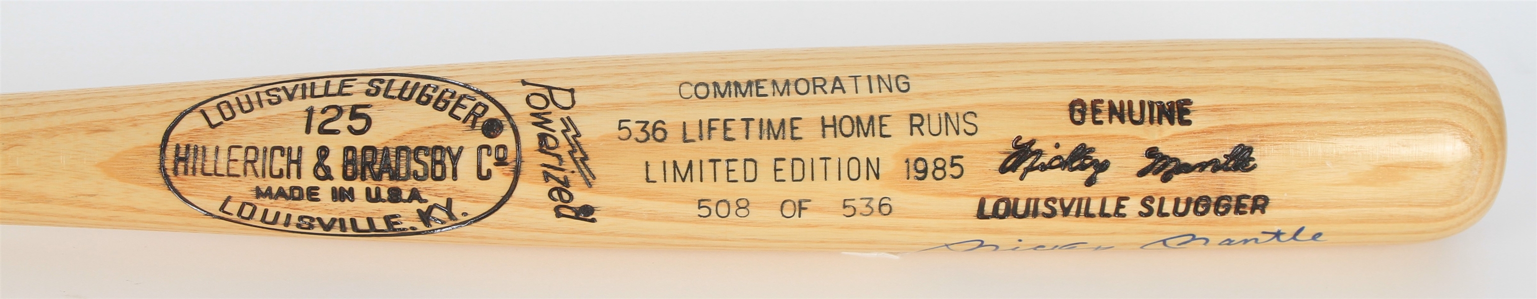 1985 Mickey Mantle New York Yankees Signed H&B Louisville Slugger Commemorative Bat (JSA) 508/536