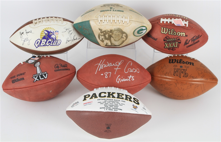 1990s-2010s Football Collection - Lot of 7 w/ Super Bowl Balls, Paul Hornung Signed, Howard Cross Signed & More (JSA)